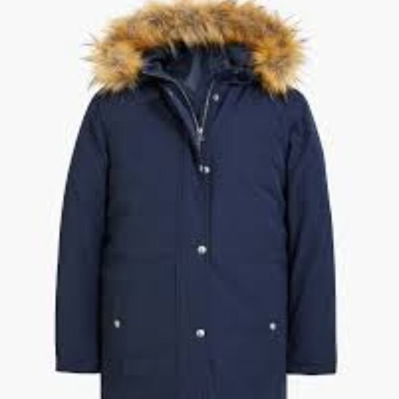 J Crew Factory Navy Faux Fur Trim Winter Parka Size M - Picture 2 of 15